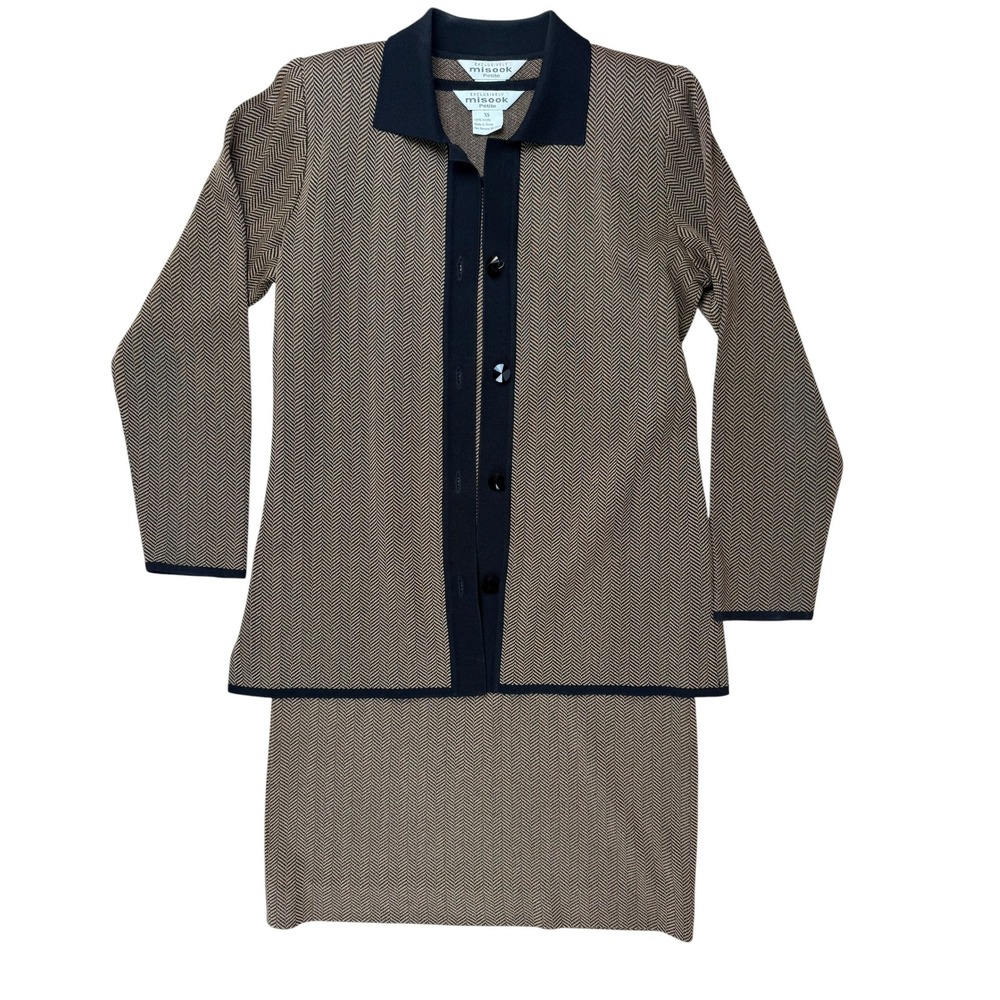 Misook Petite XS Classic Professional Knit Dress Set Herringbone